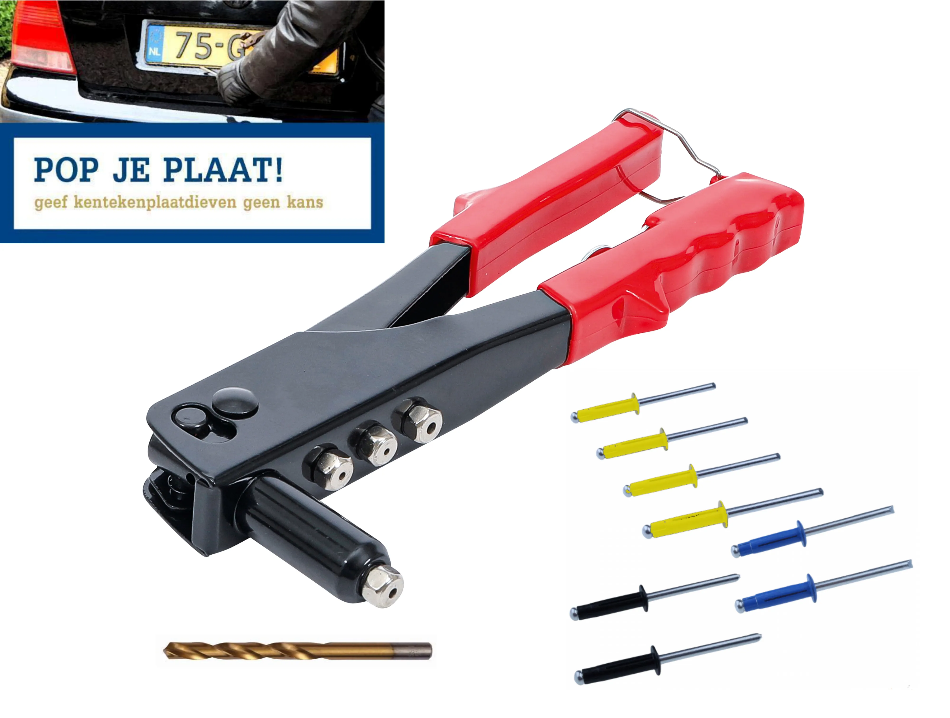 LB1057 LB TOOLS Kenteken popnagel set incl. popnageltang en boor