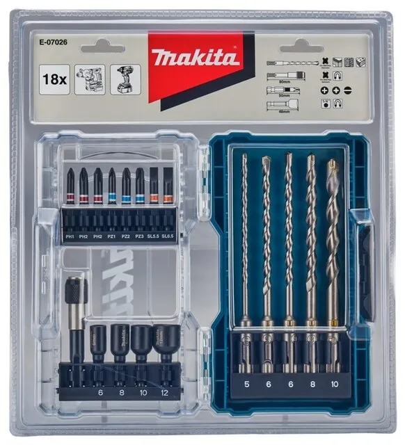 Makita Boor/Bit Set 18-Delig E-07026
