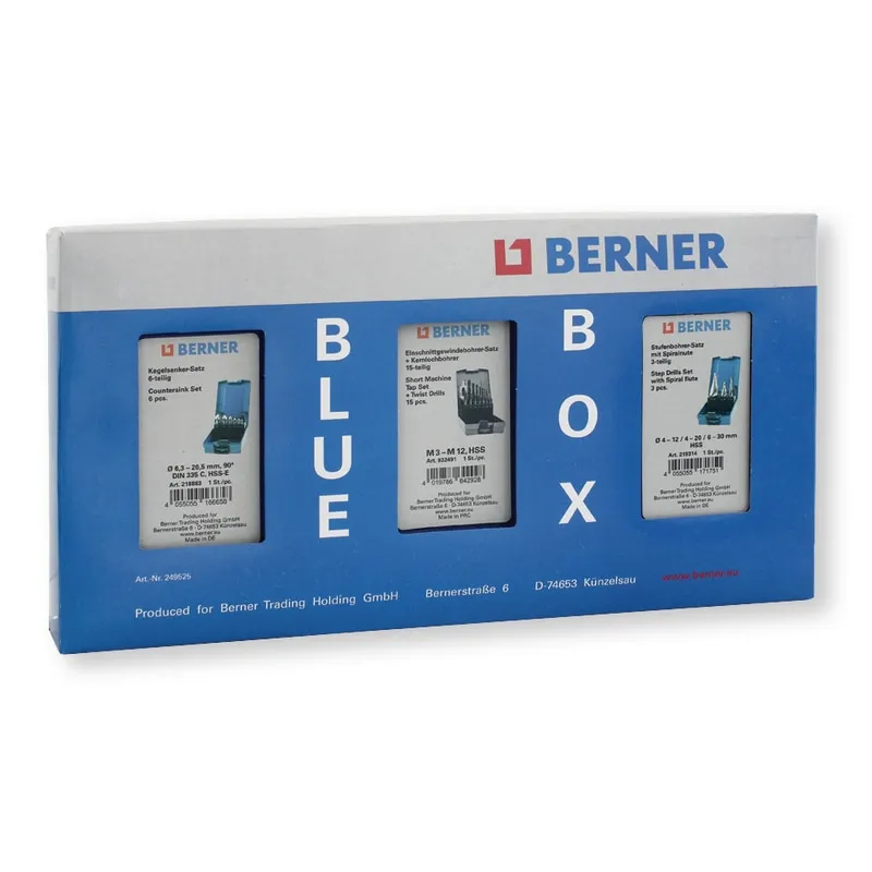 Trappenboorset + verzinkboorset + handtapset Blauwe doos